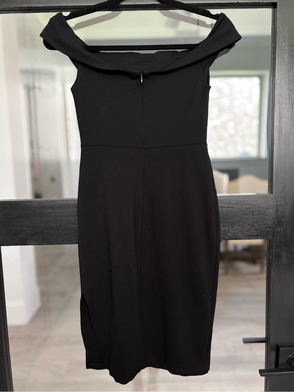 Lulus Black Off Shoulder Bodycon Knee Length Dress Side Slit Cocktail Wedding S - Picture 7 of 11